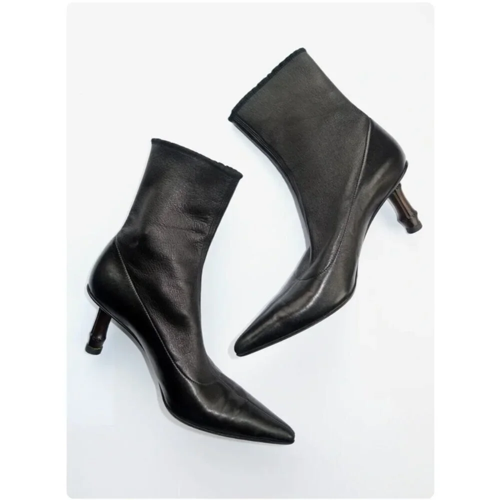 Gucci by Tom Ford S/S 2002 Bamboo Ankle Boots stretch leather bamboo heel bootie